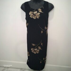 Studio 1 Black Sleeveless Maxi Dress Beige & Gold Floral Print Back  Zip GUC 20W